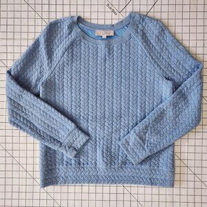 Ann Taylor LOFT Cozy Quilted Cable Knit Peri Blue Raglan Sleeve Sweater Size M